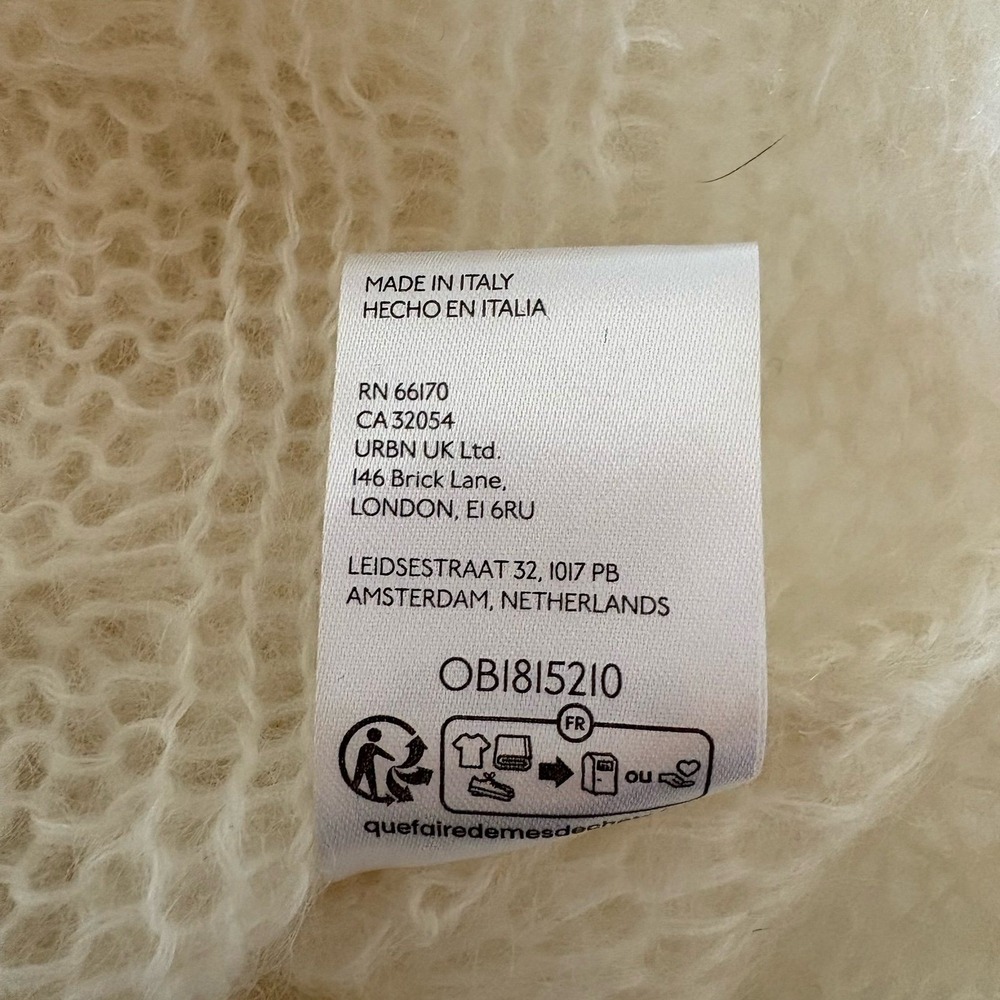 Anthropologie Ivory Open Cable Knit Distressed Mohair Blend Sweater Size M Italy - Picture 10 of 12
